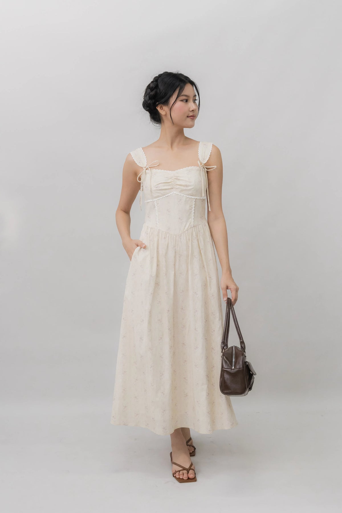 Elora Ribbon Tie Padded Maxi Dress