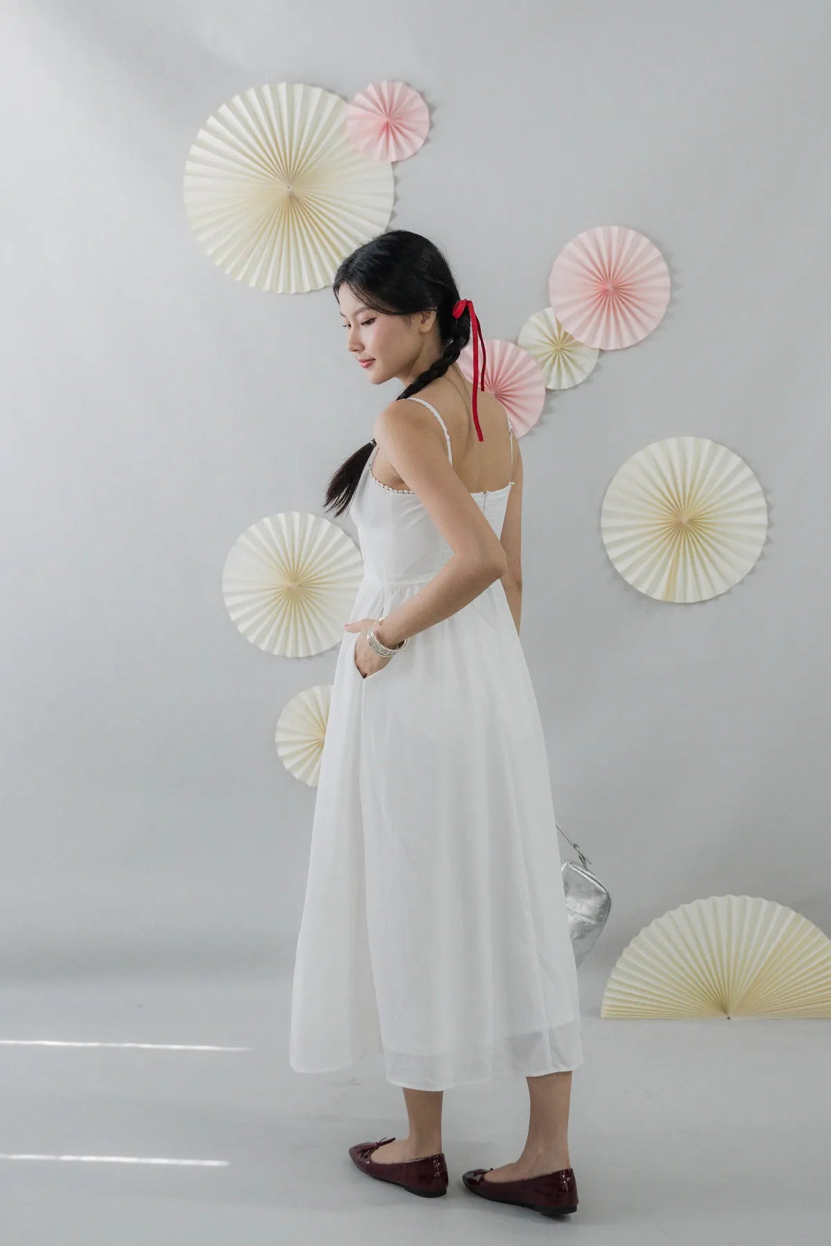 Elysia Ribbon Pintuck Padded Maxi Dress