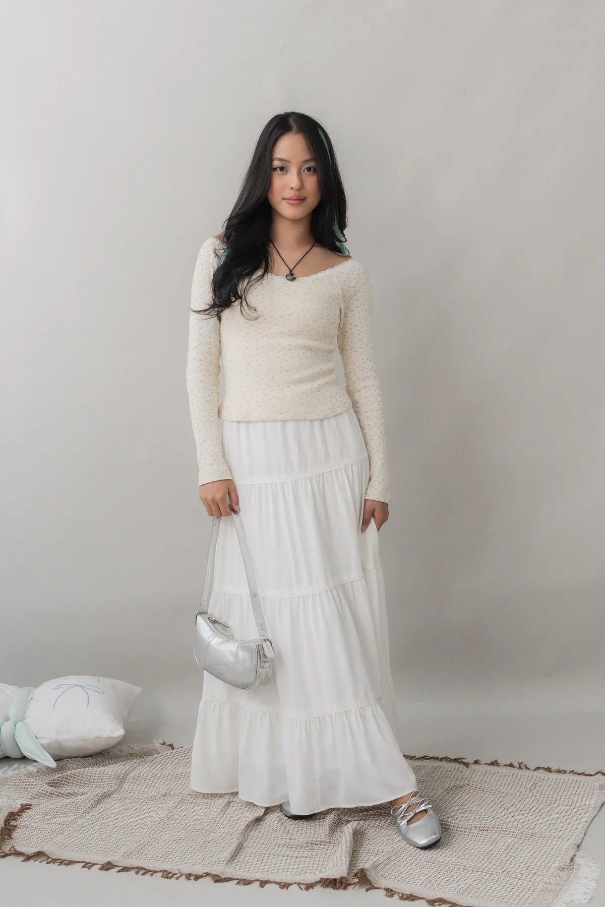 Valerie Pointelle Off Shoulder Long Sleeve Top