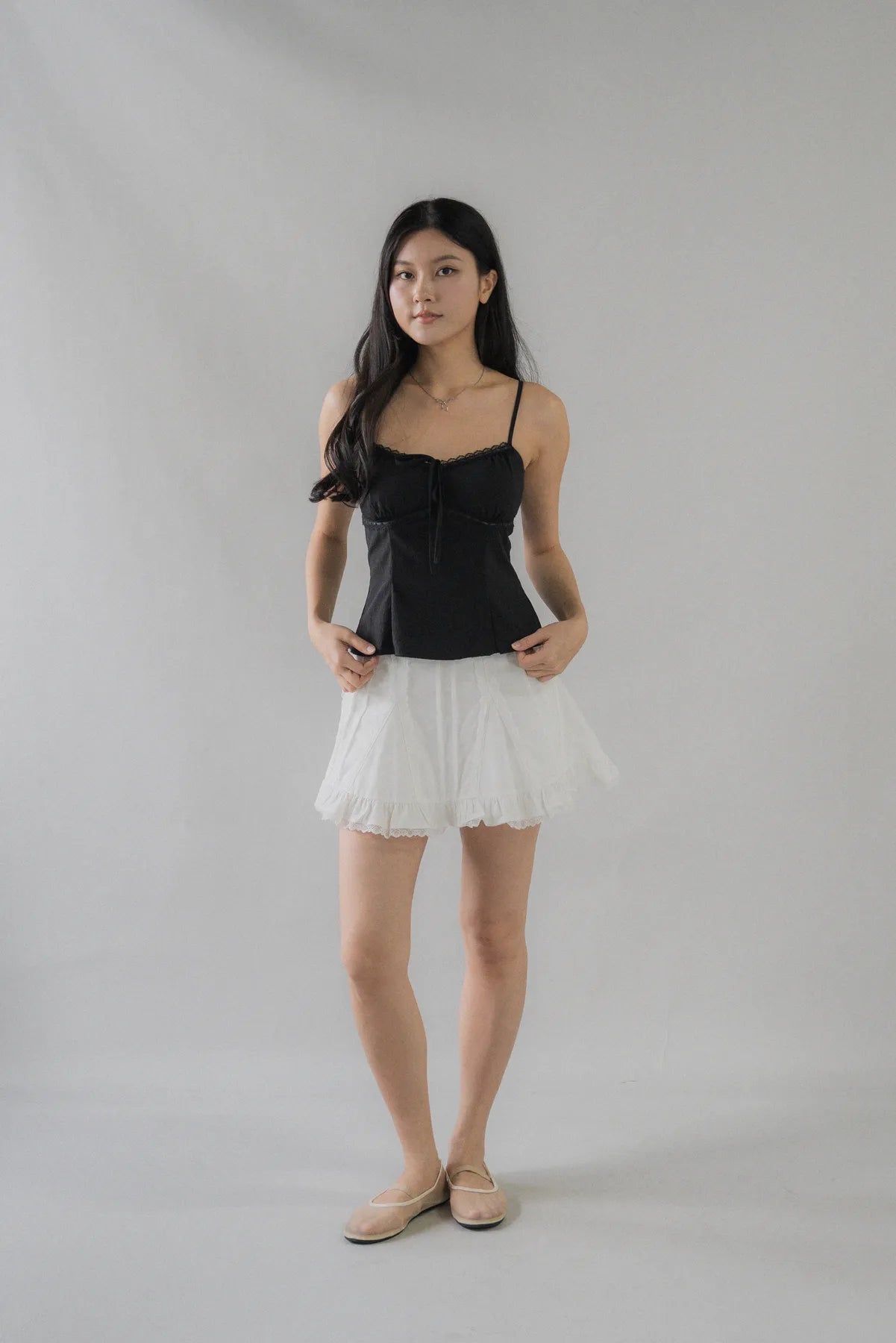 Christine Lace Ribbon Padded Tank Top