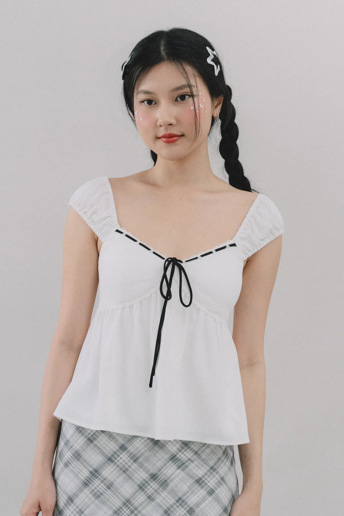 Polly Contrast Trim Padded Sleeved Top