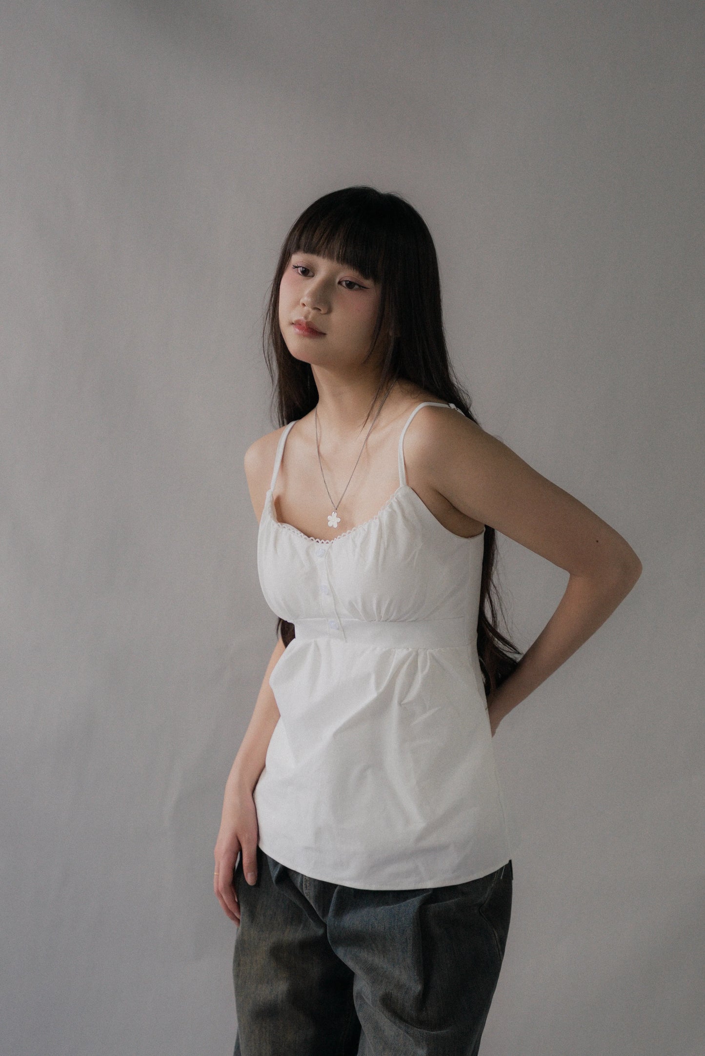 Sydney Scallop Trim Padded Button Tank Top