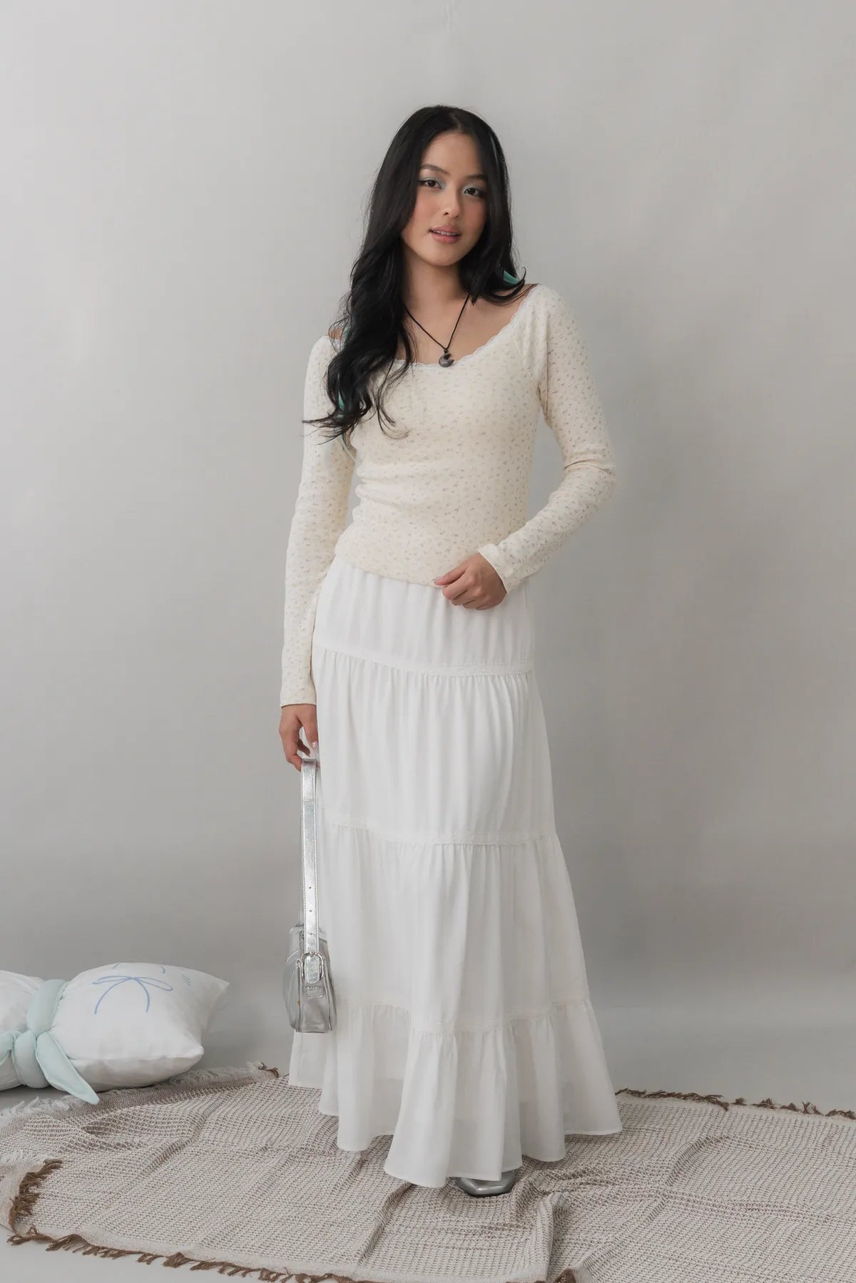 Valerie Pointelle Off Shoulder Long Sleeve Top