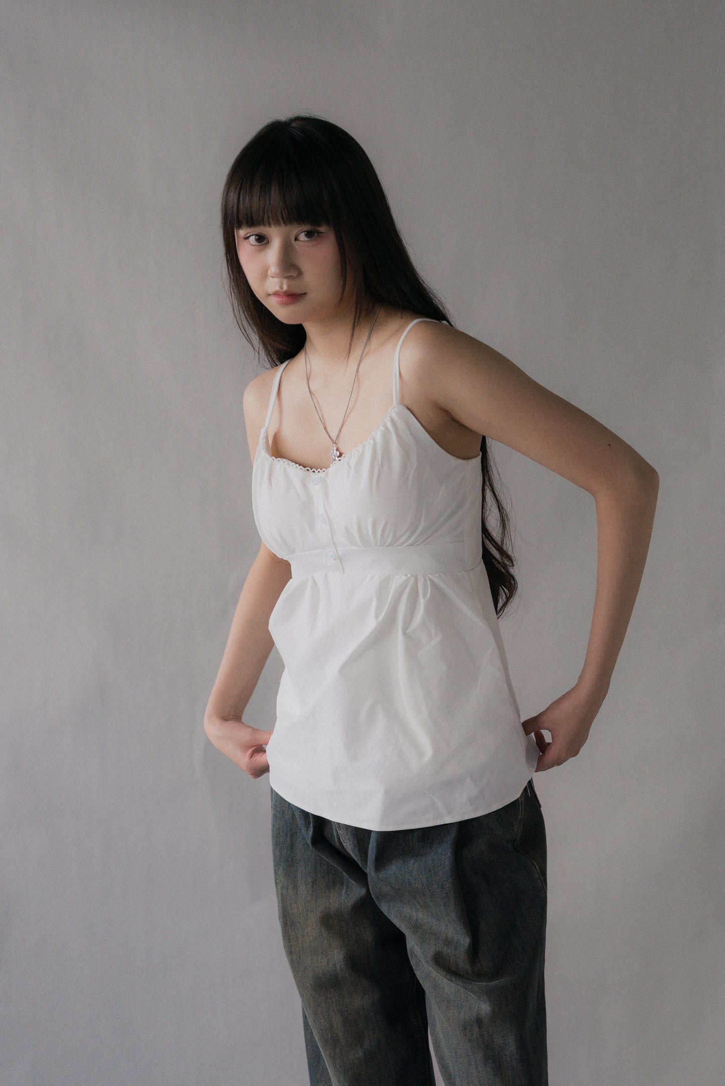 Sydney Scallop Trim Padded Button Tank Top