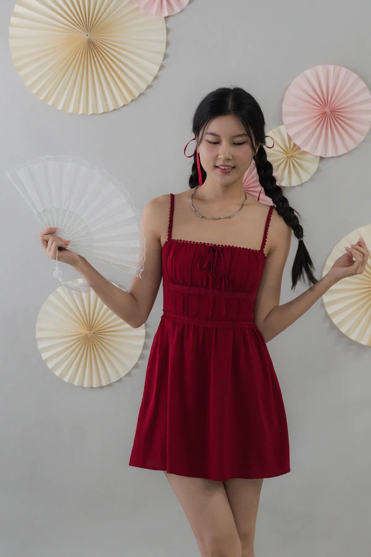 Elysia Ribbon Pintuck Padded Mini Romper Dress