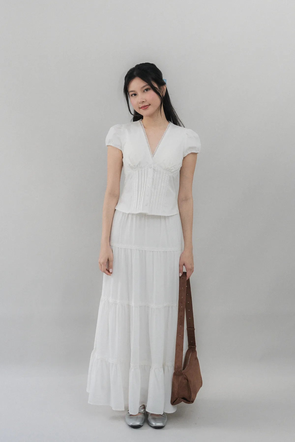 Elise Lace Trim Padded Cap Sleeves Top