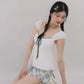 Polly Contrast Trim Padded Sleeved Top