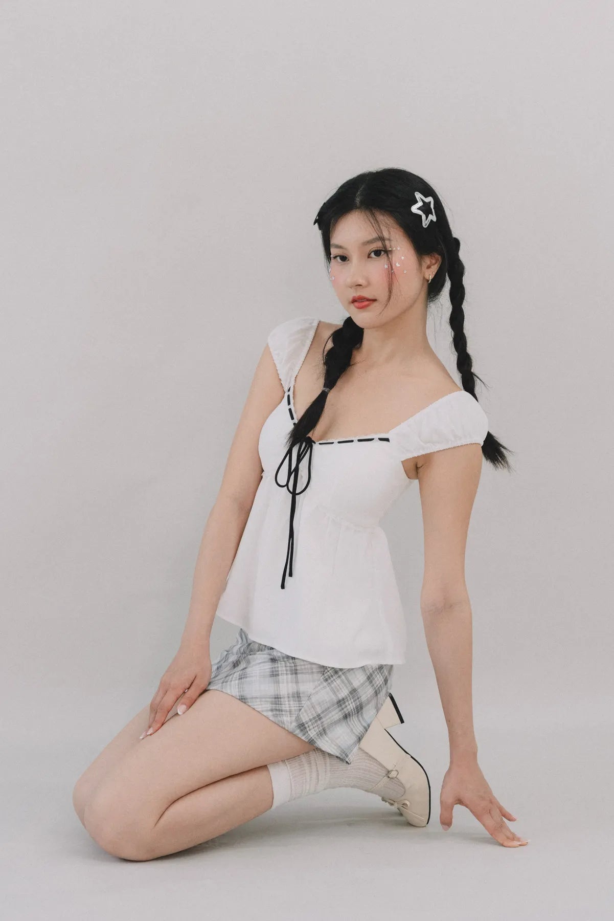 Polly Contrast Trim Padded Sleeved Top