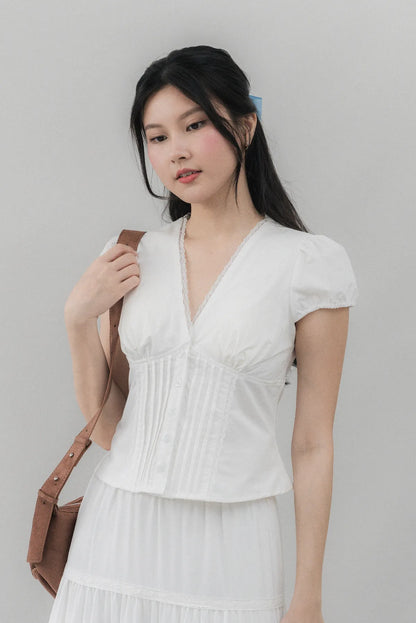 Elise Lace Trim Padded Cap Sleeves Top