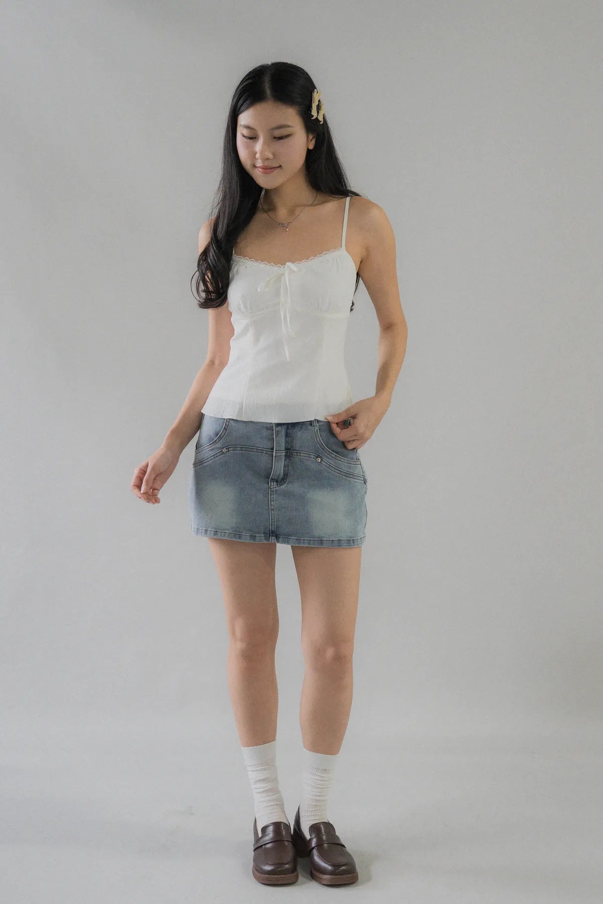 Christine Lace Ribbon Padded Tank Top