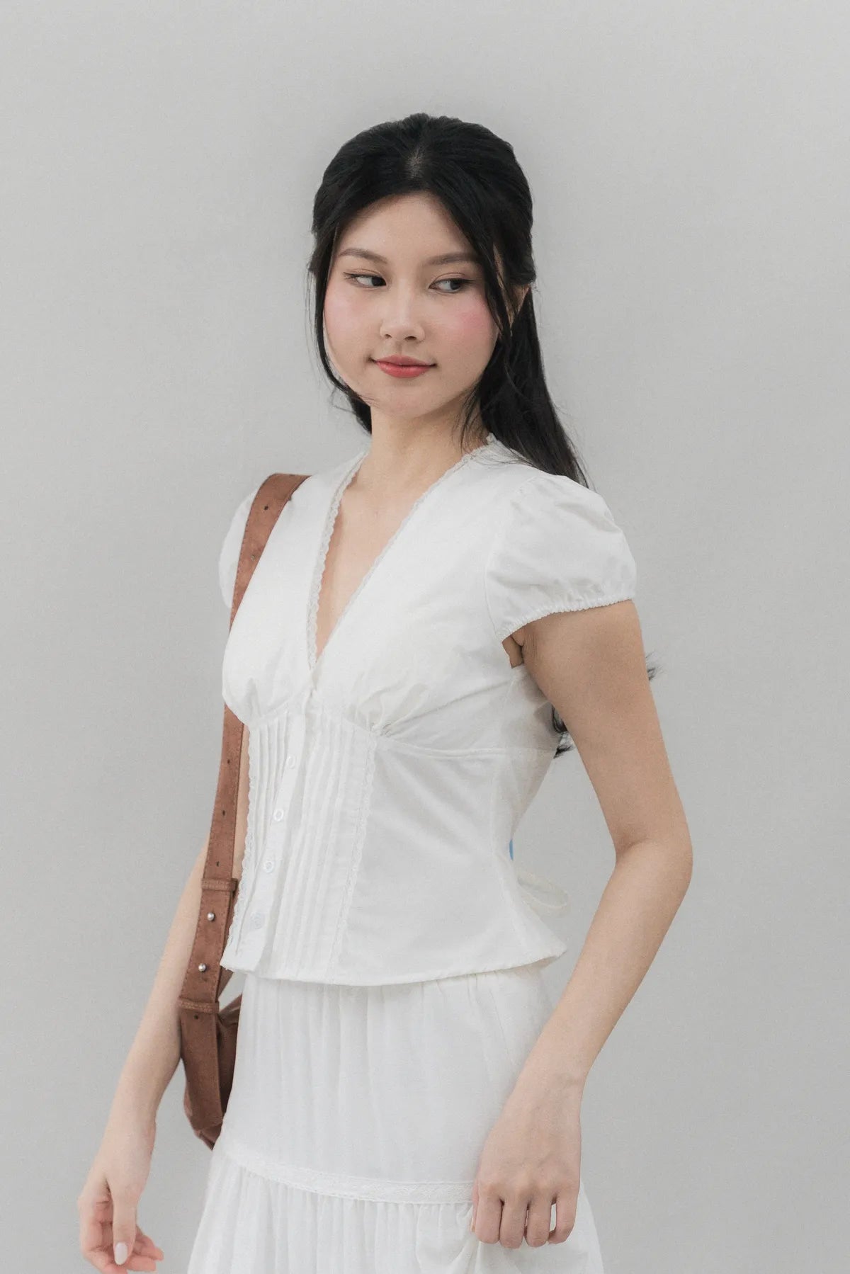 Elise Lace Trim Padded Cap Sleeves Top