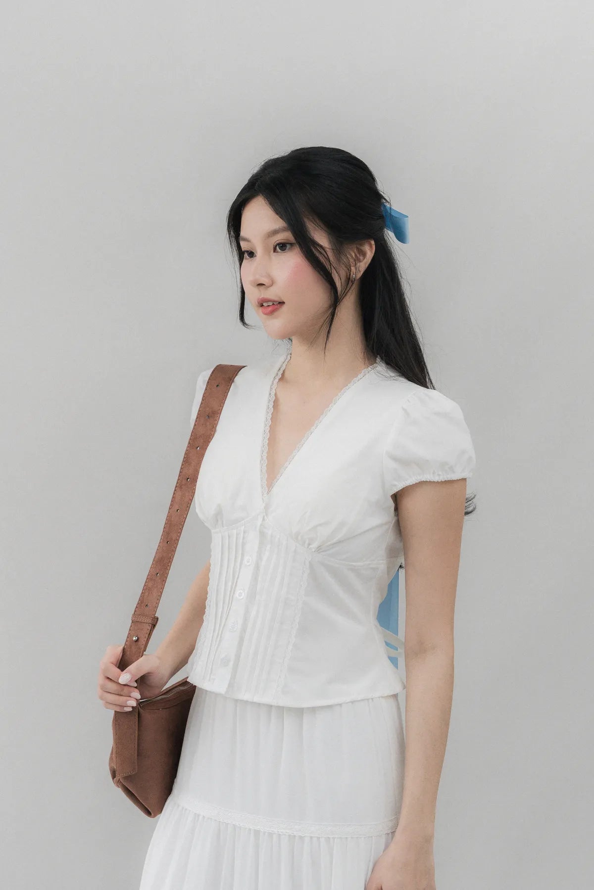Elise Lace Trim Padded Cap Sleeves Top