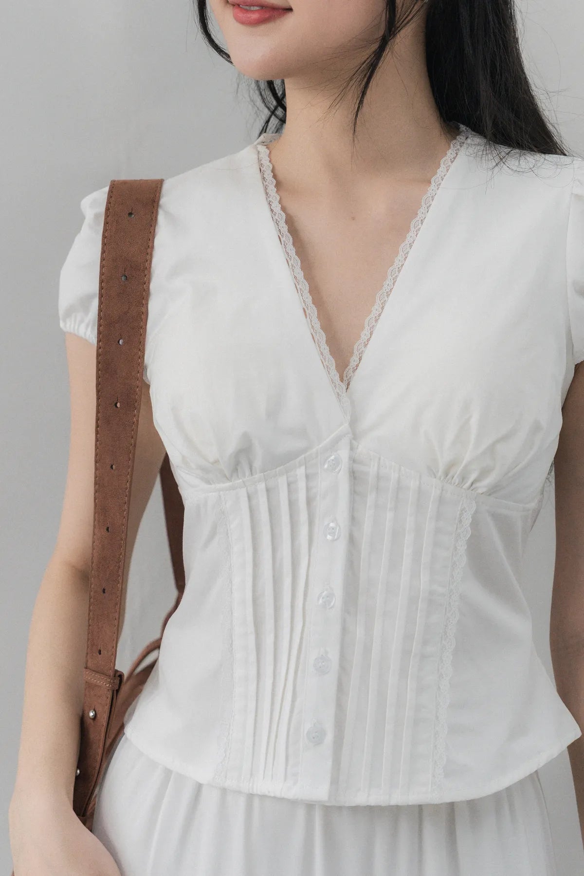 Elise Lace Trim Padded Cap Sleeves Top