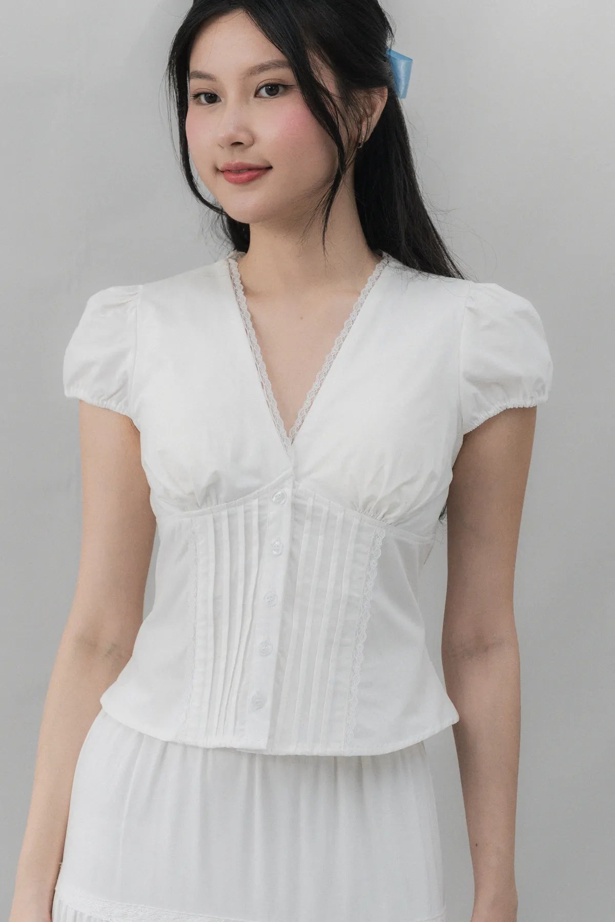Elise Lace Trim Padded Cap Sleeves Top
