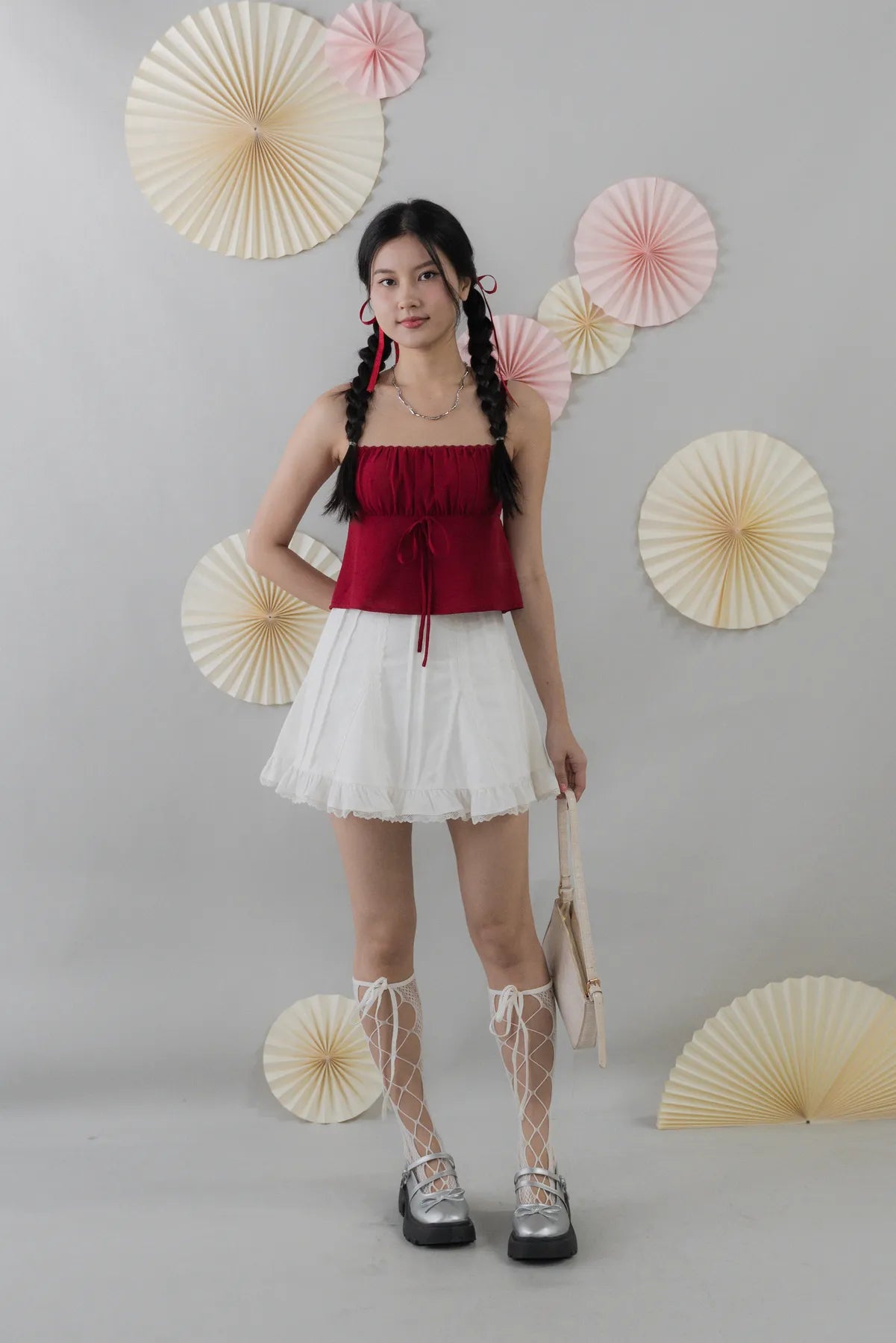Kiara Lace Trim Ribbon Padded Babydoll Top