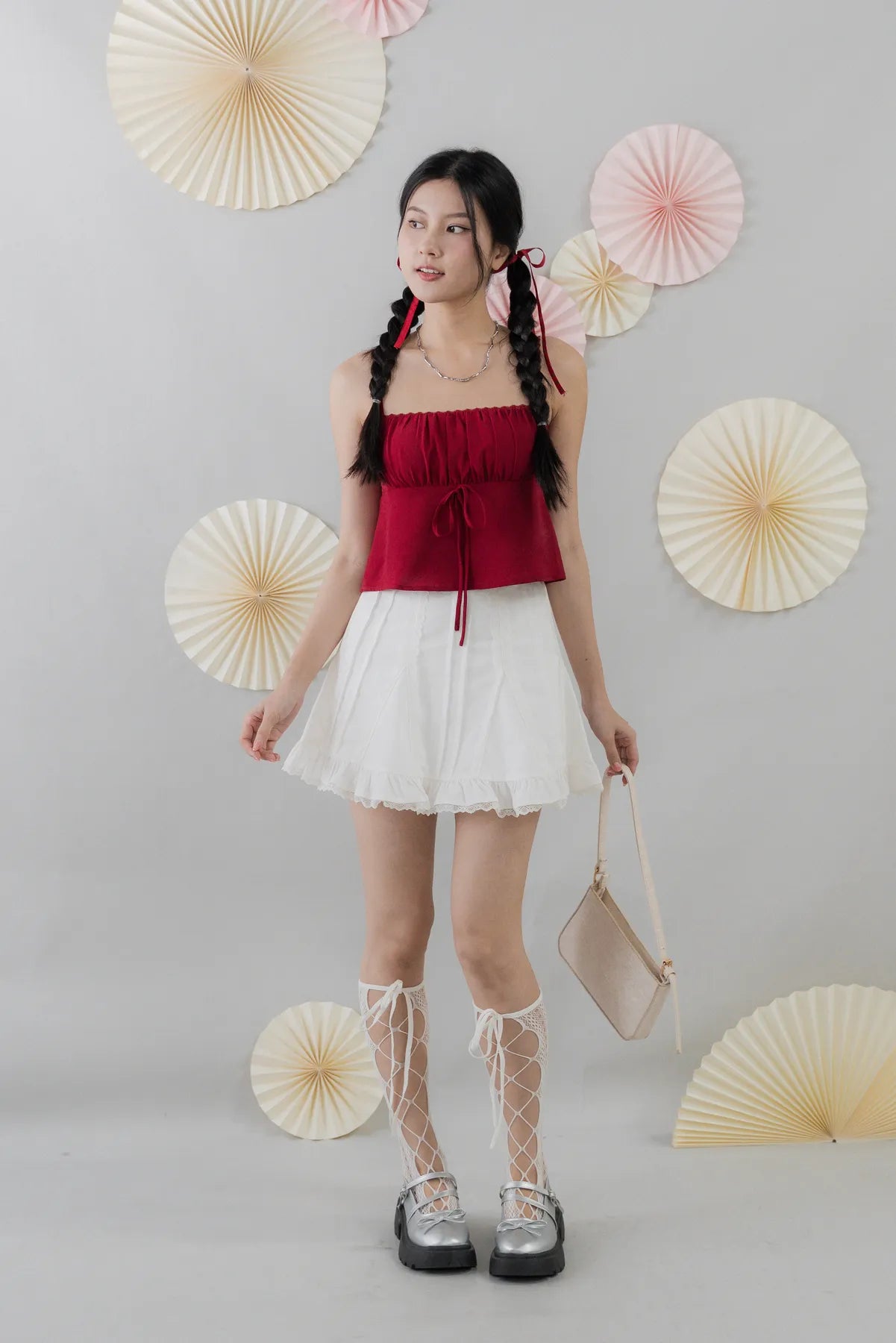 Kiara Lace Trim Ribbon Padded Babydoll Top
