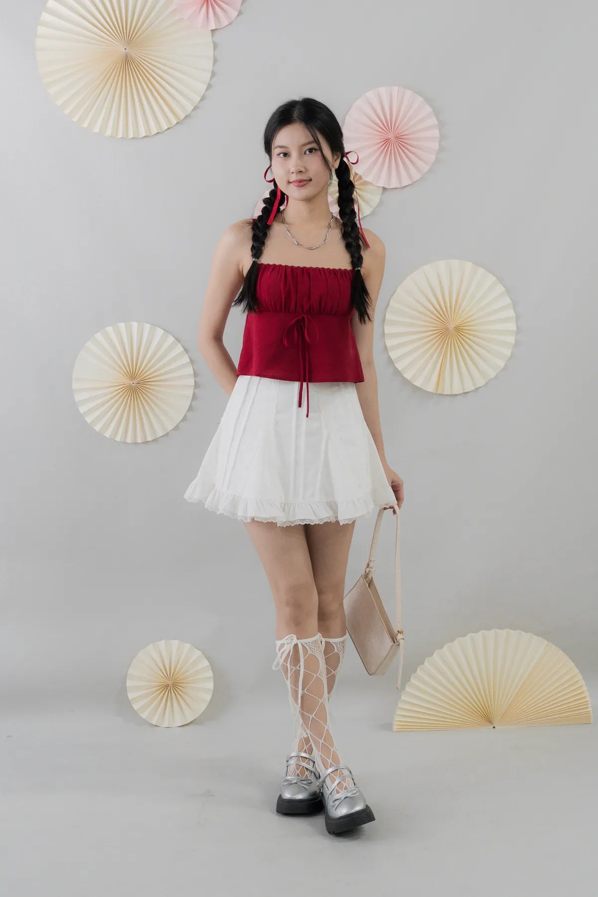 Kiara Lace Trim Ribbon Padded Babydoll Top