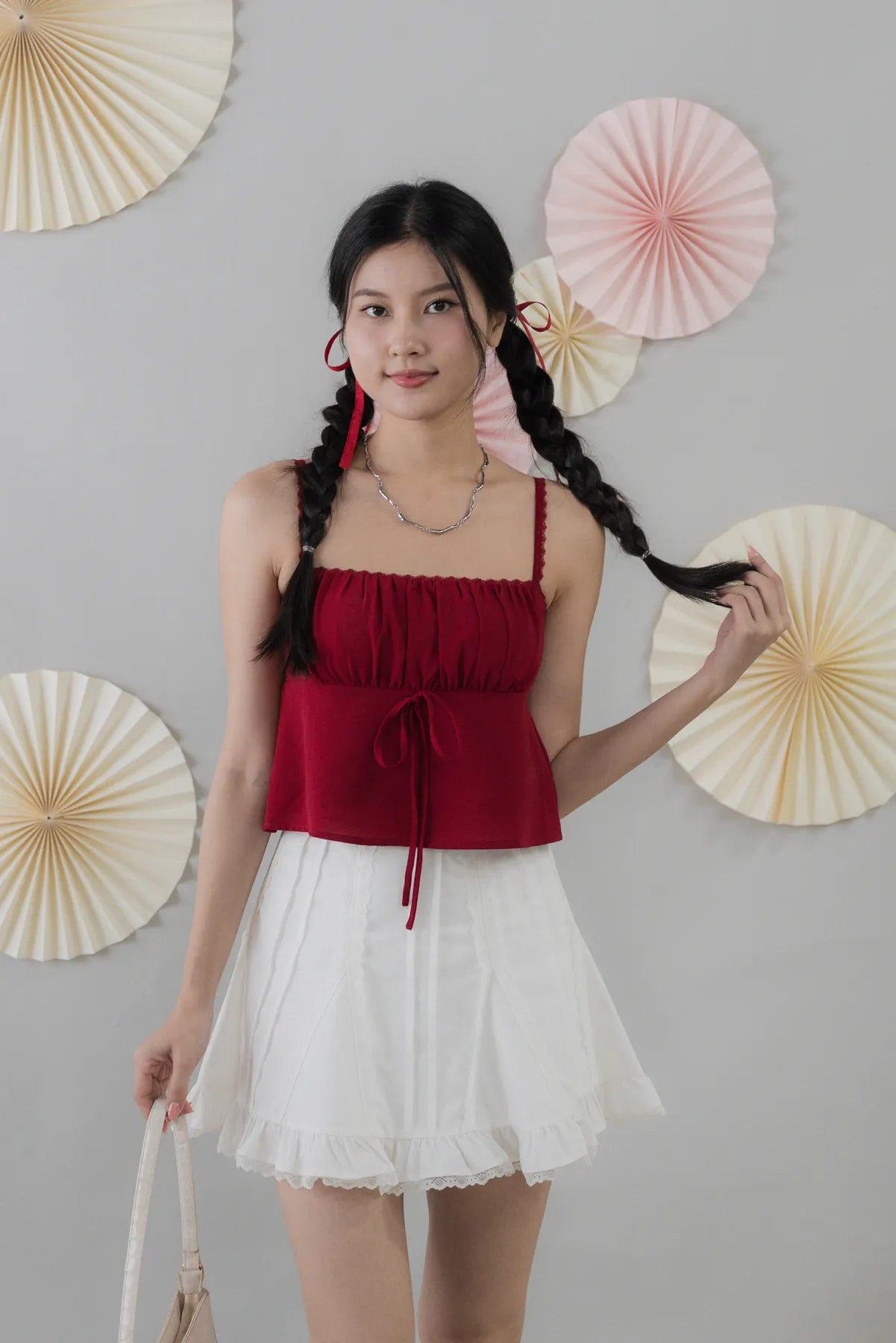 Kiara Lace Trim Ribbon Padded Babydoll Top