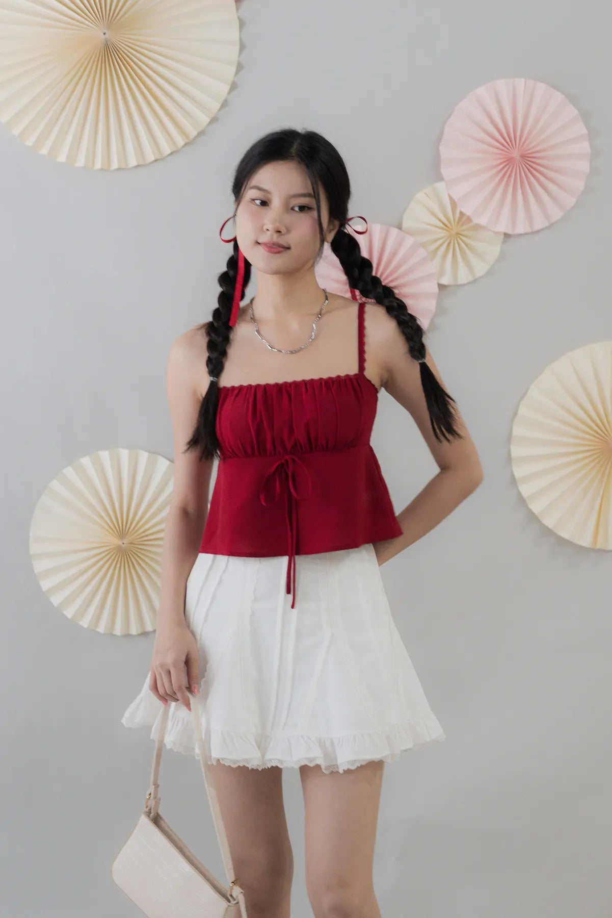 Kiara Lace Trim Ribbon Padded Babydoll Top