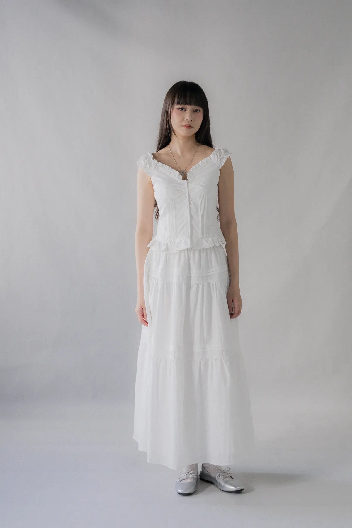 Georgie Pintuck Ruffle Puffed Sleeve Padded Top