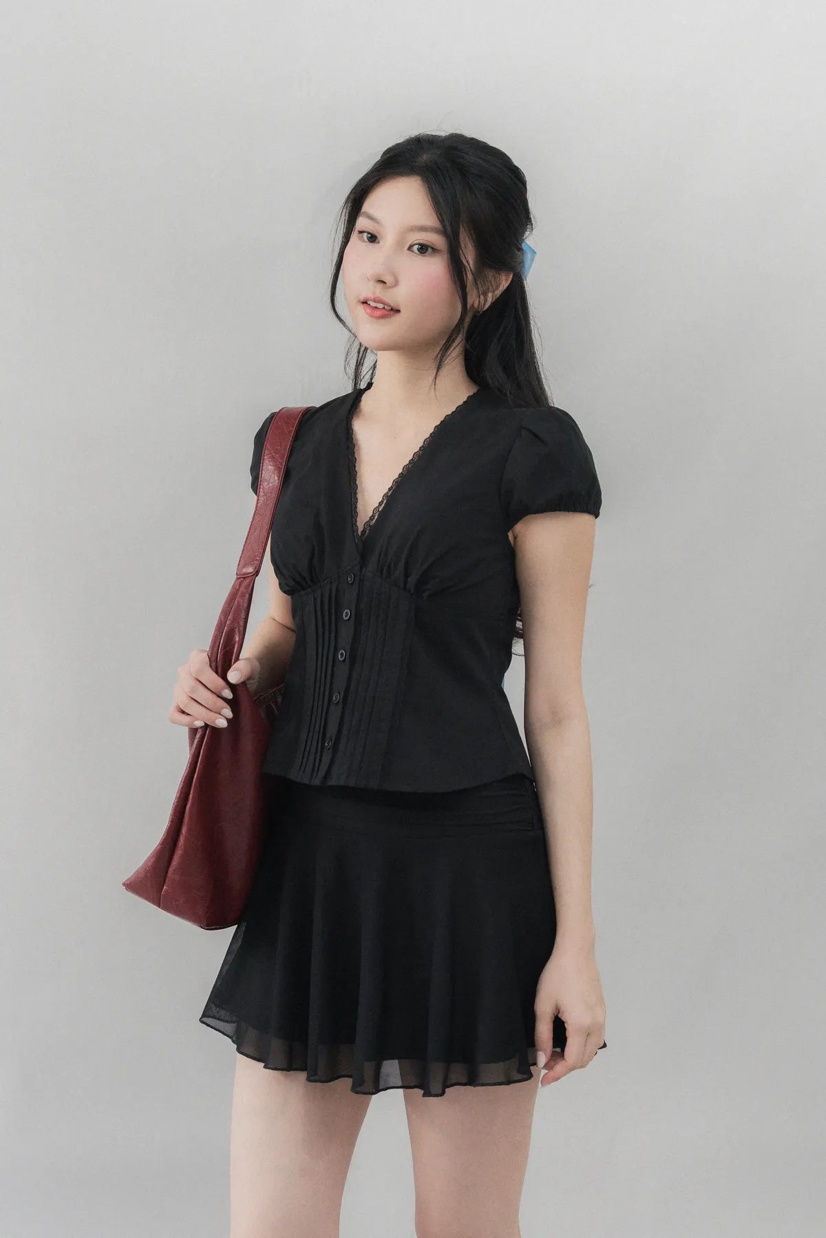 Elise Lace Trim Padded Cap Sleeves Top