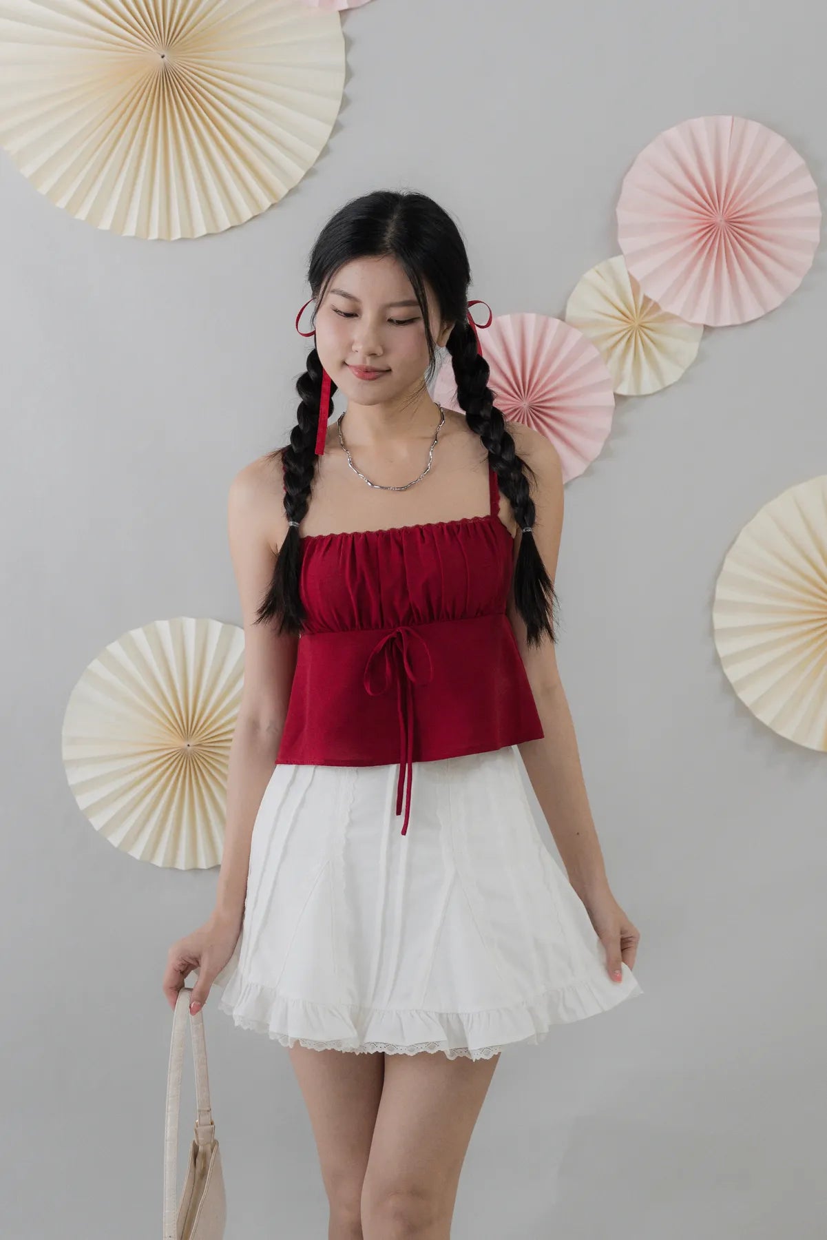 Kiara Lace Trim Ribbon Padded Babydoll Top