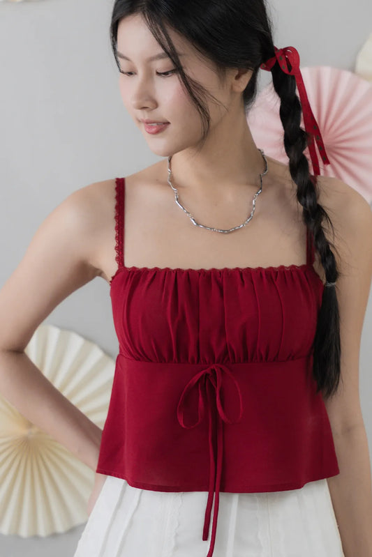 Kiara Lace Trim Ribbon Padded Babydoll Top