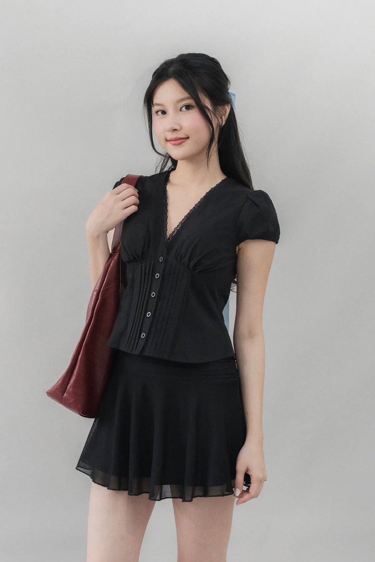 Elise Lace Trim Padded Cap Sleeves Top