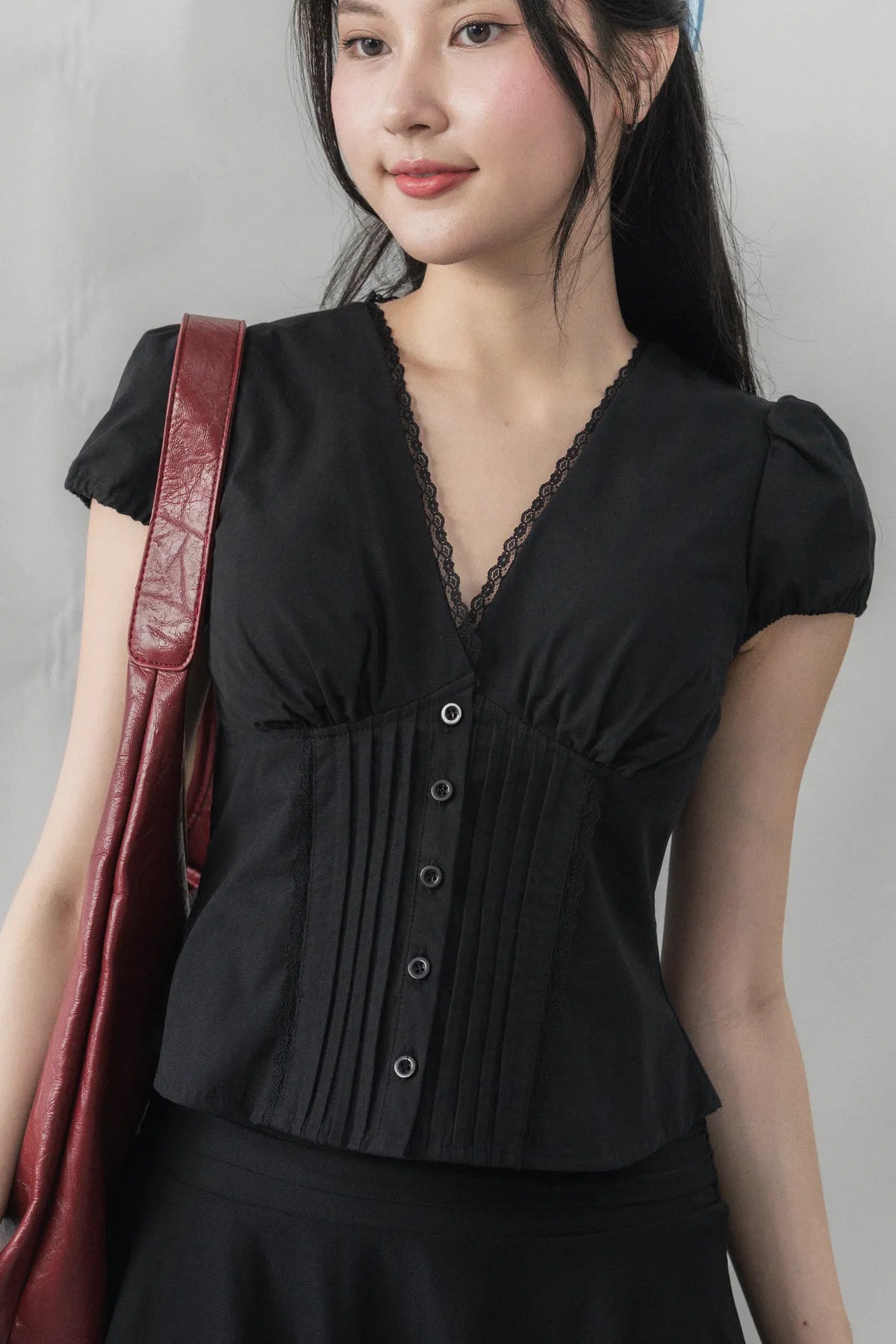 Elise Lace Trim Padded Cap Sleeves Top