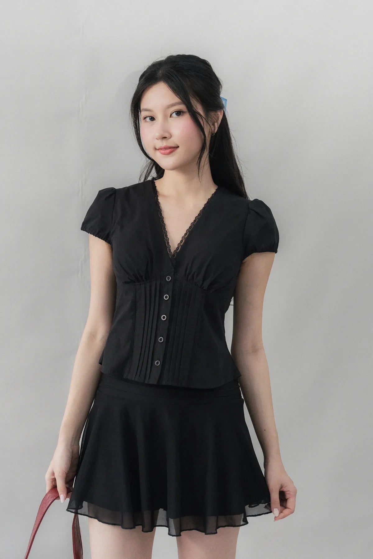Elise Lace Trim Padded Cap Sleeves Top