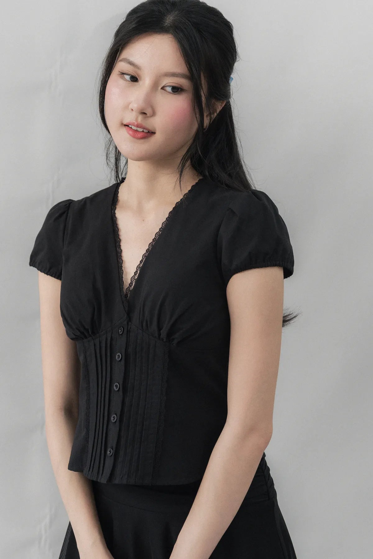 Elise Lace Trim Padded Cap Sleeves Top
