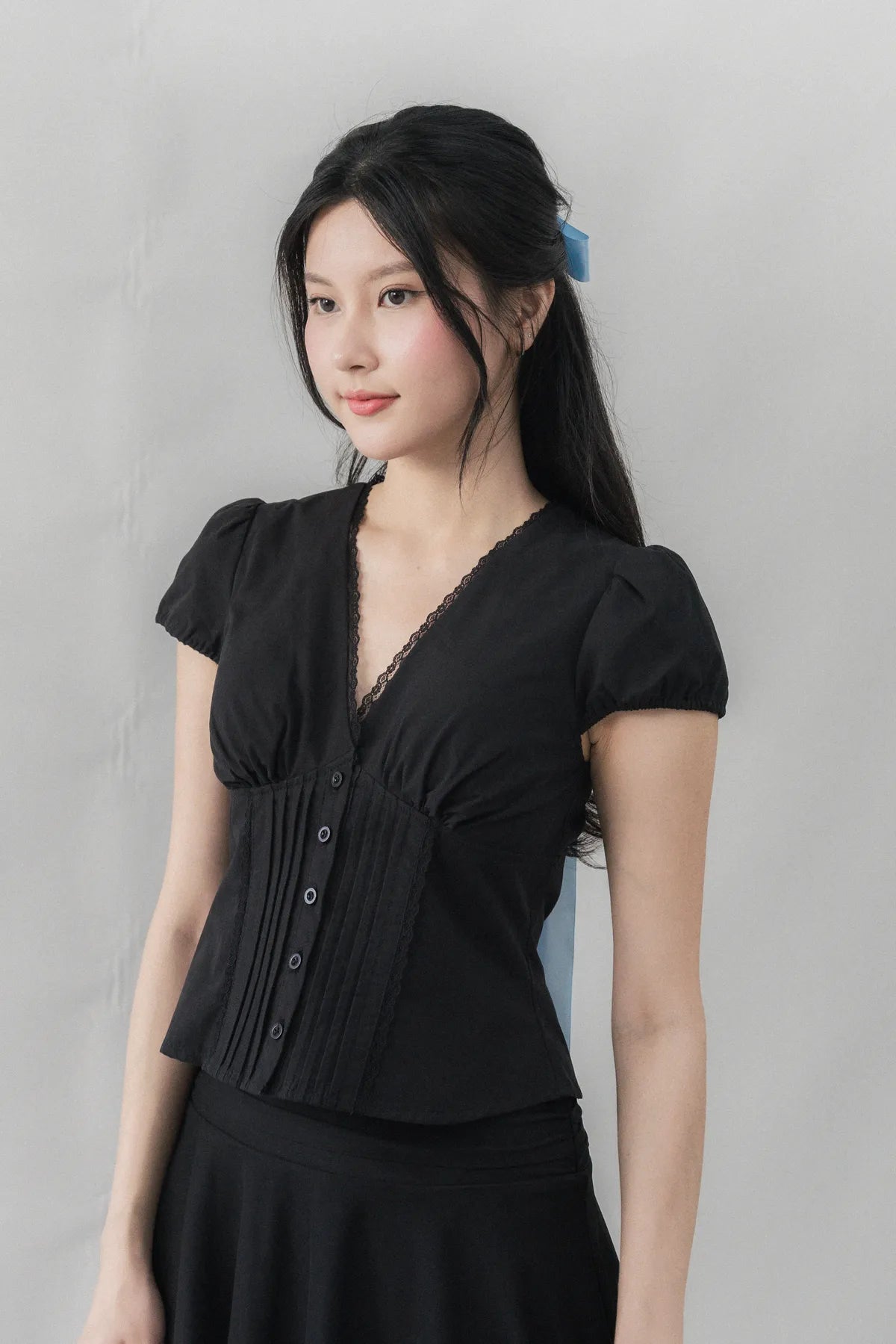 Elise Lace Trim Padded Cap Sleeves Top