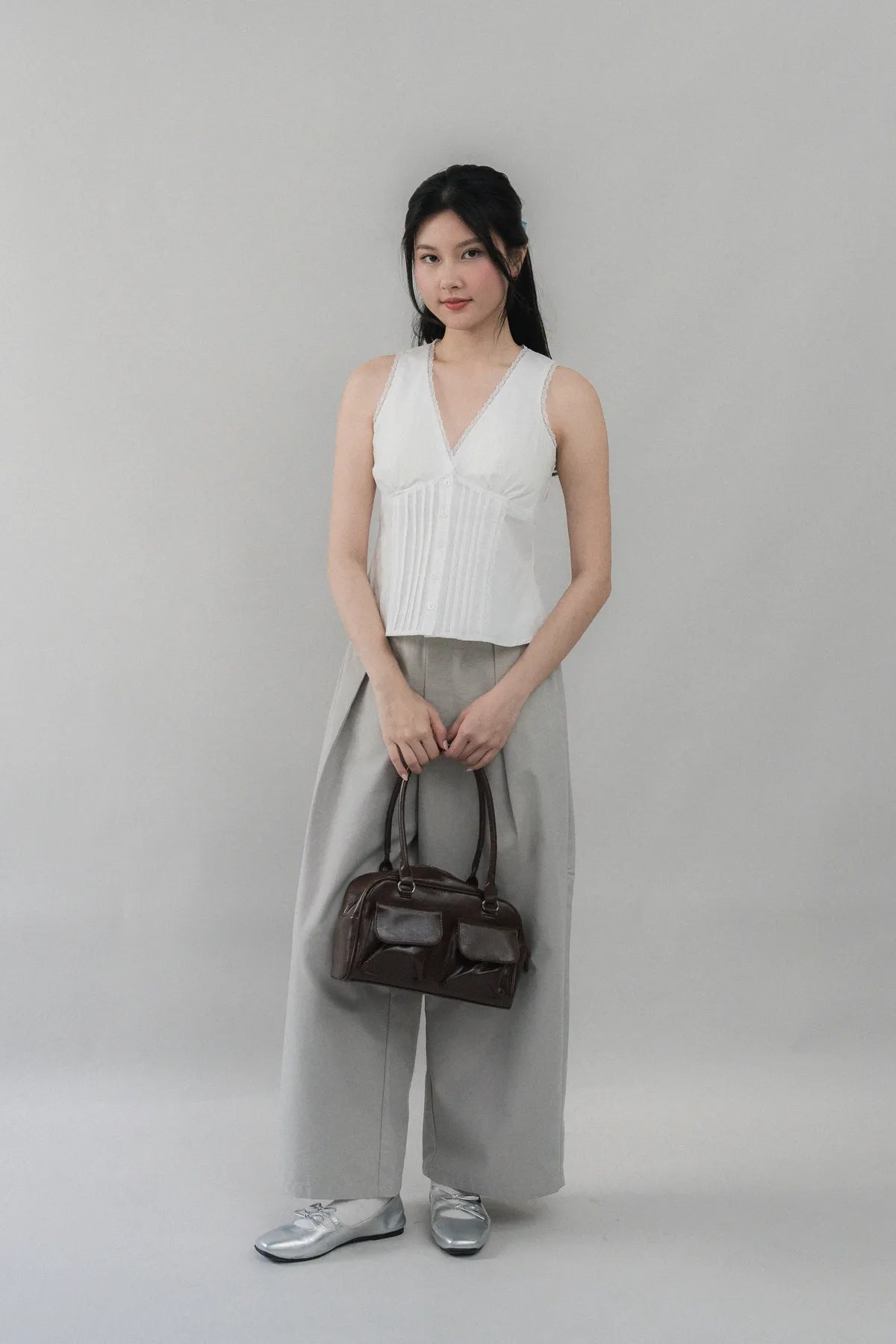 Evelyn Pintuck Lace Trim Padded Vest Top