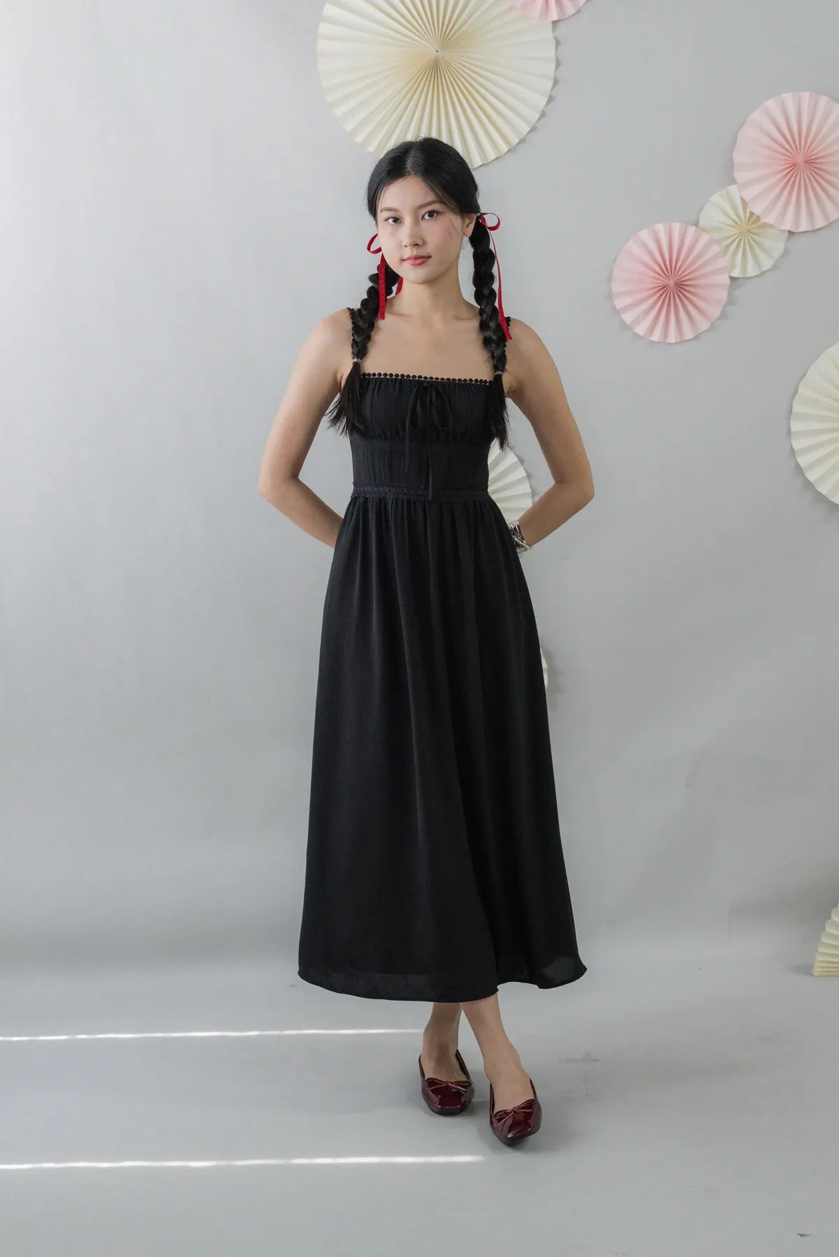 Elysia Ribbon Pintuck Padded Maxi Dress