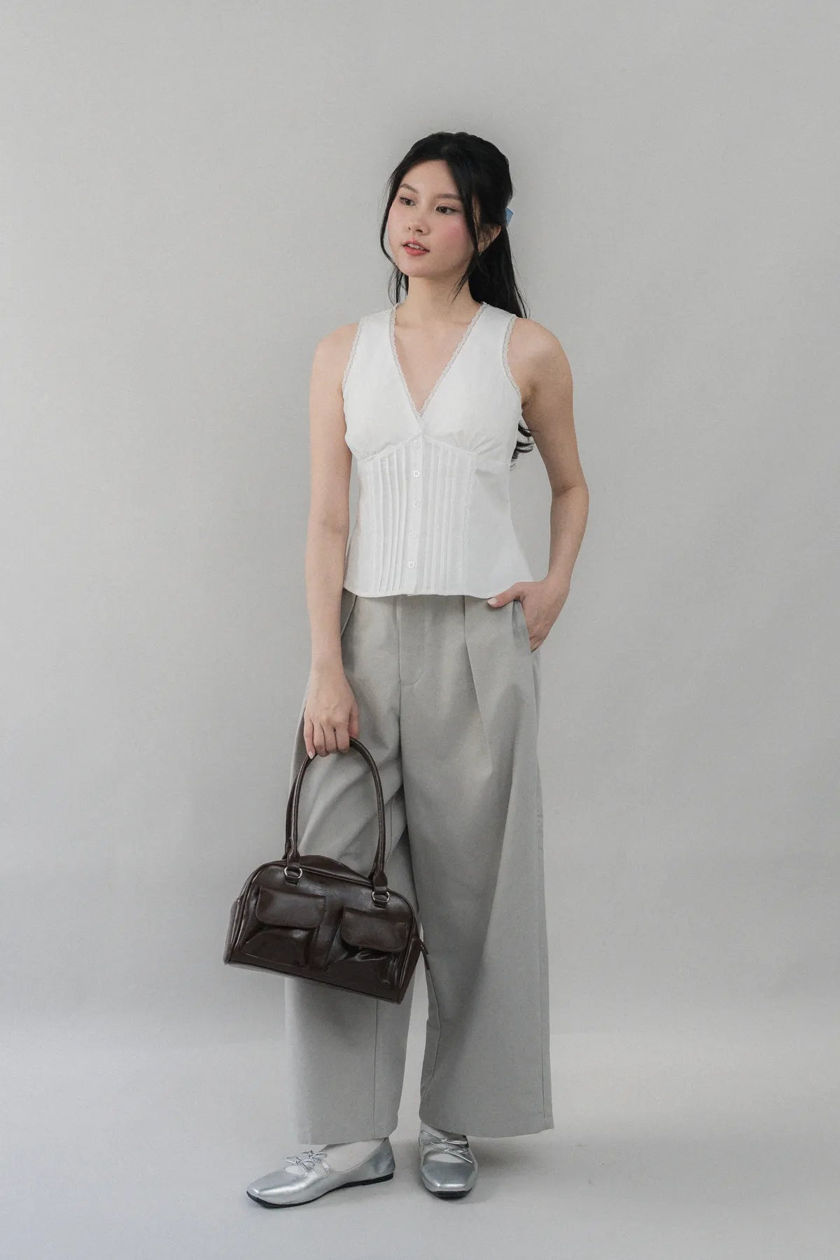 Evelyn Pintuck Lace Trim Padded Vest Top