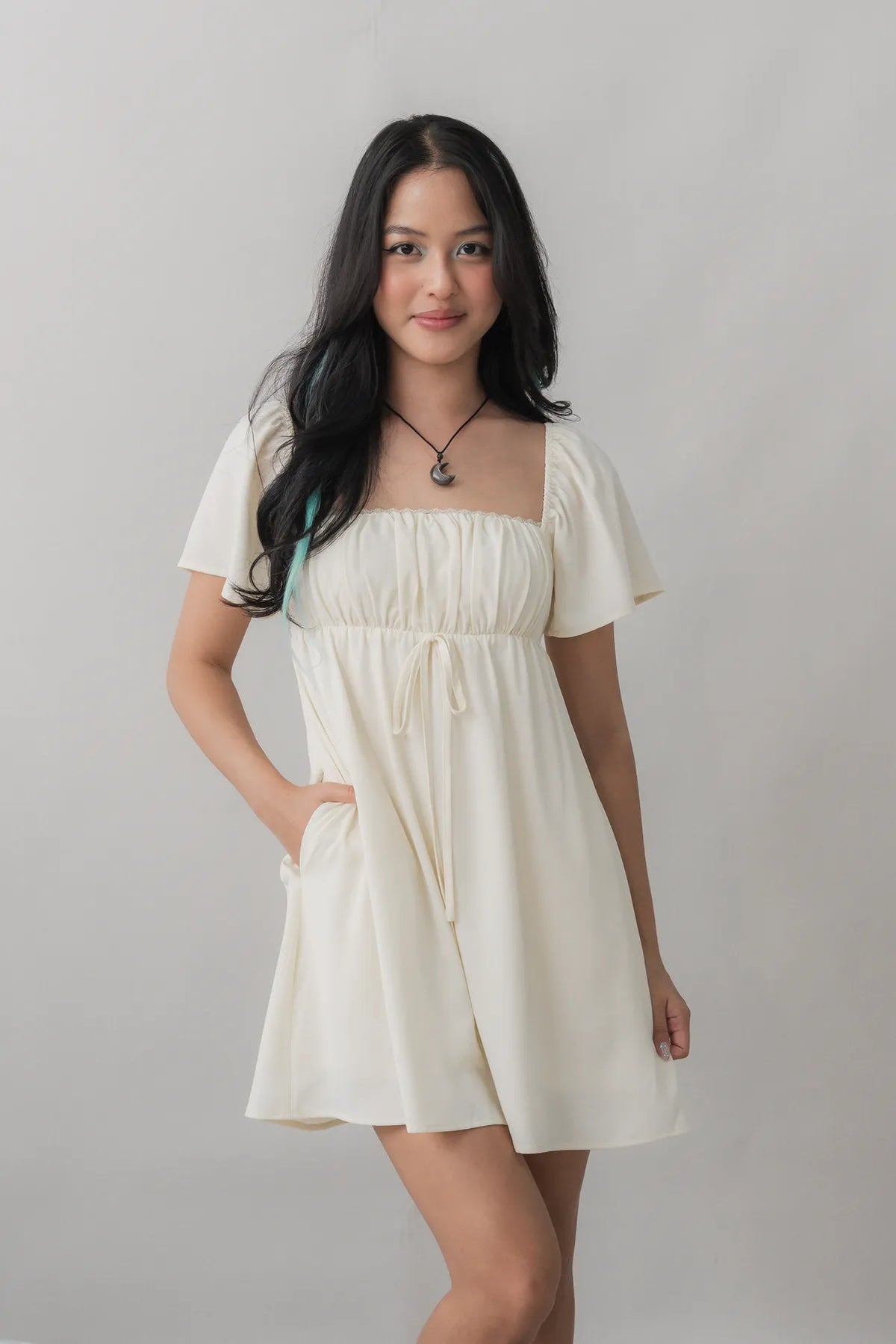 Kiara Flutter Sleeves Padded Babydoll Romper Dress