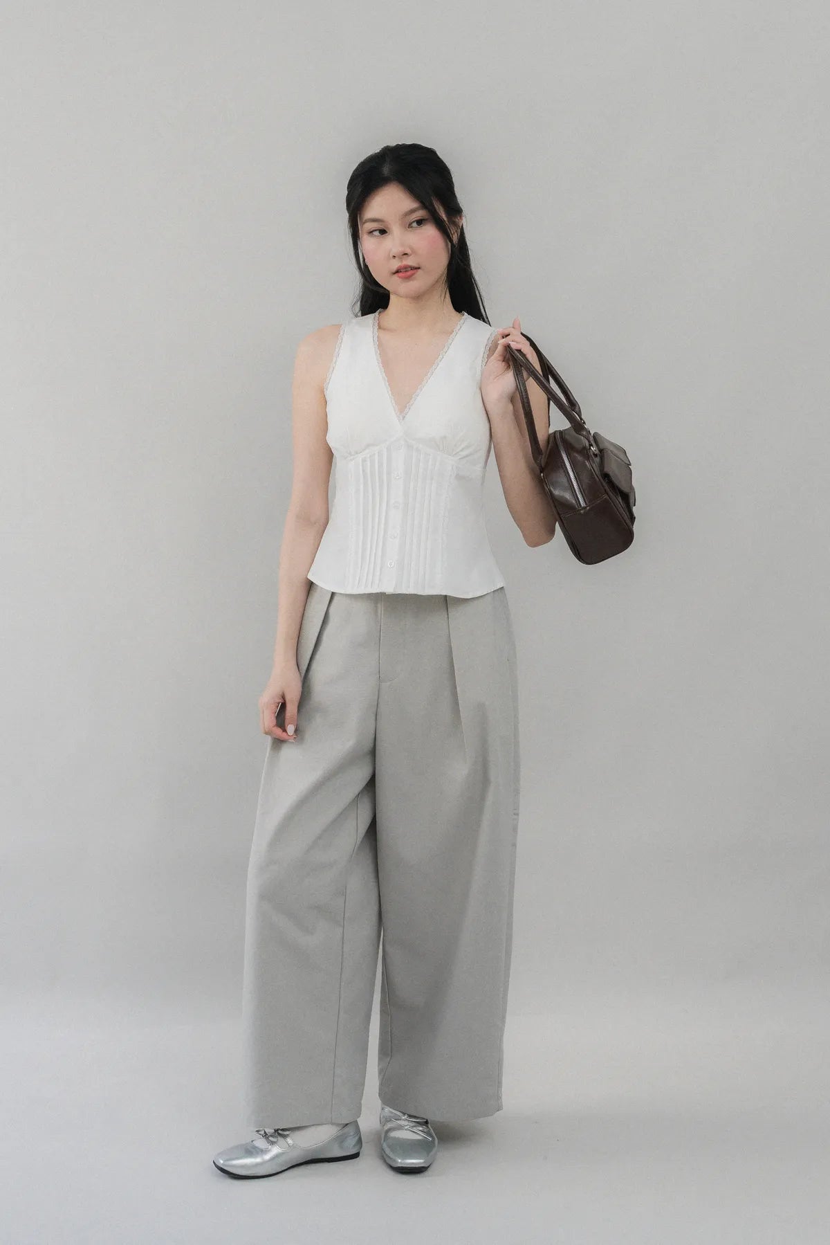 Evelyn Pintuck Lace Trim Padded Vest Top