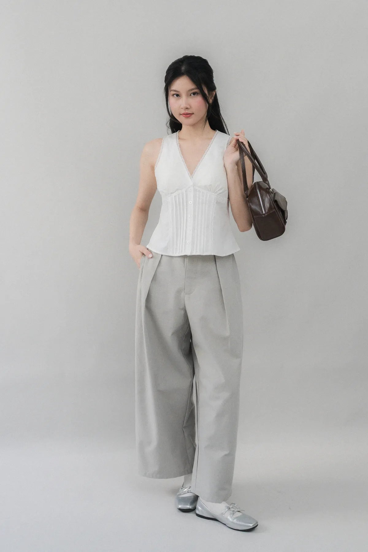 Evelyn Pintuck Lace Trim Padded Vest Top
