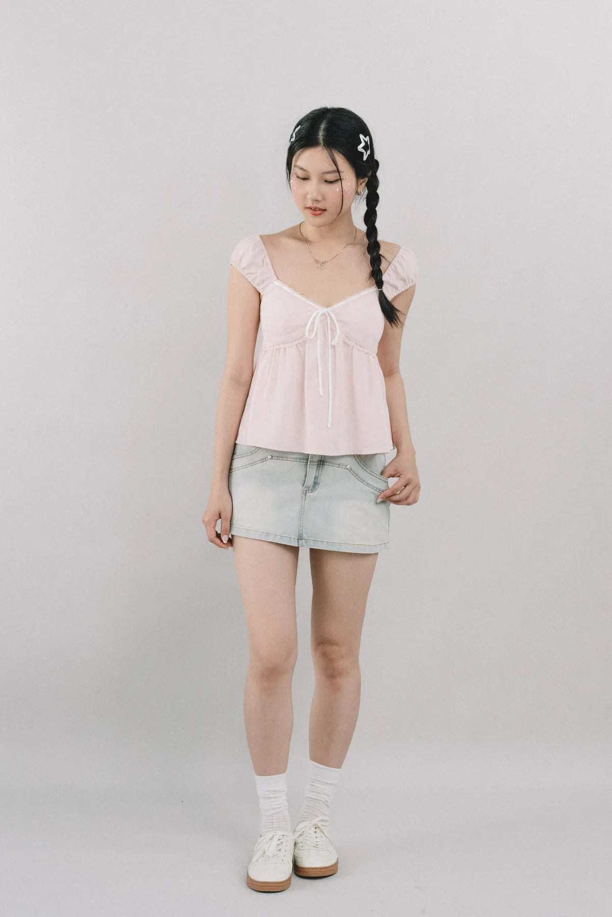 Polly Contrast Trim Padded Sleeved Top