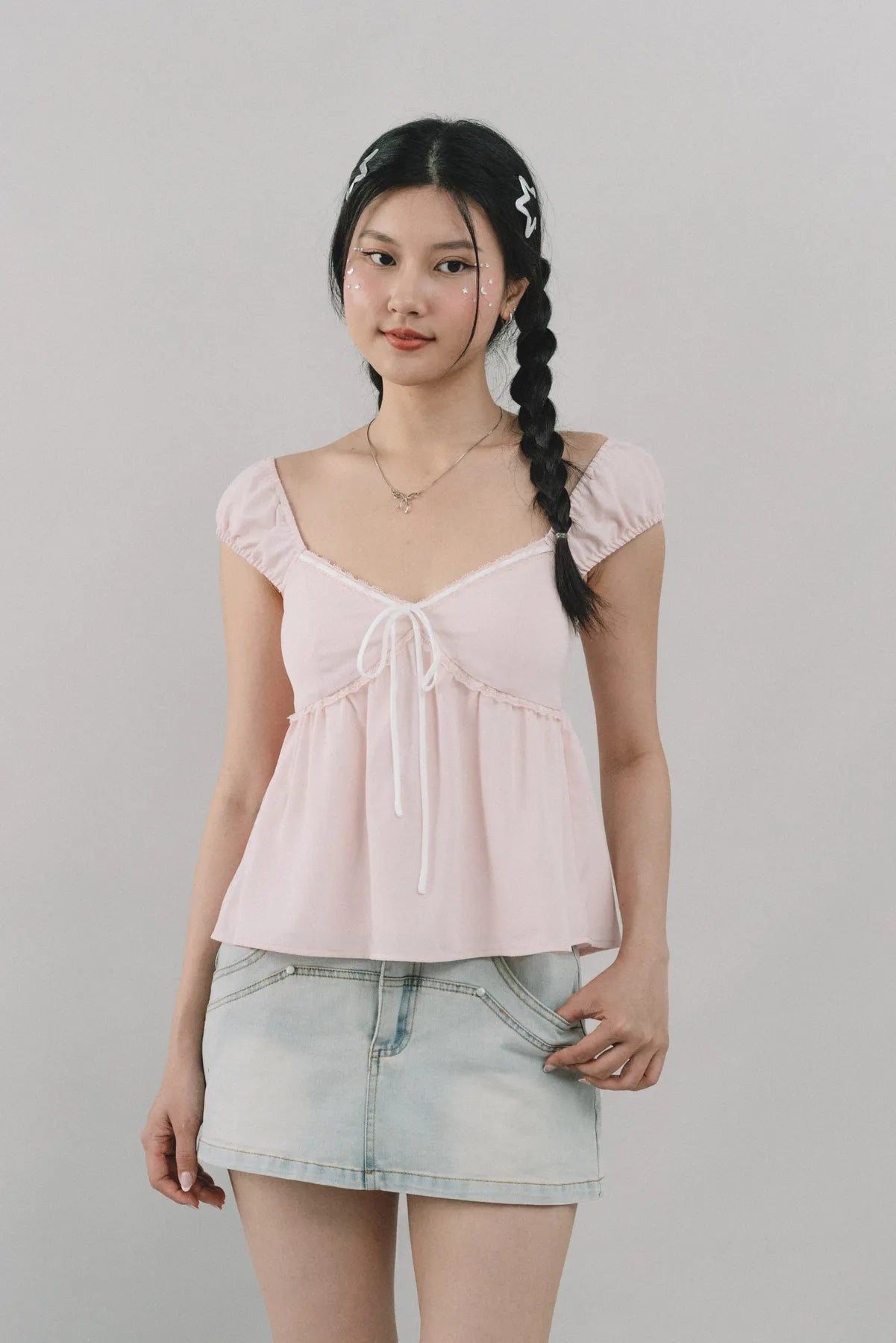 Polly Contrast Trim Padded Sleeved Top