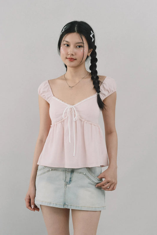 [BO ETA MID OCT] Polly Contrast Trim Padded Sleeved Top