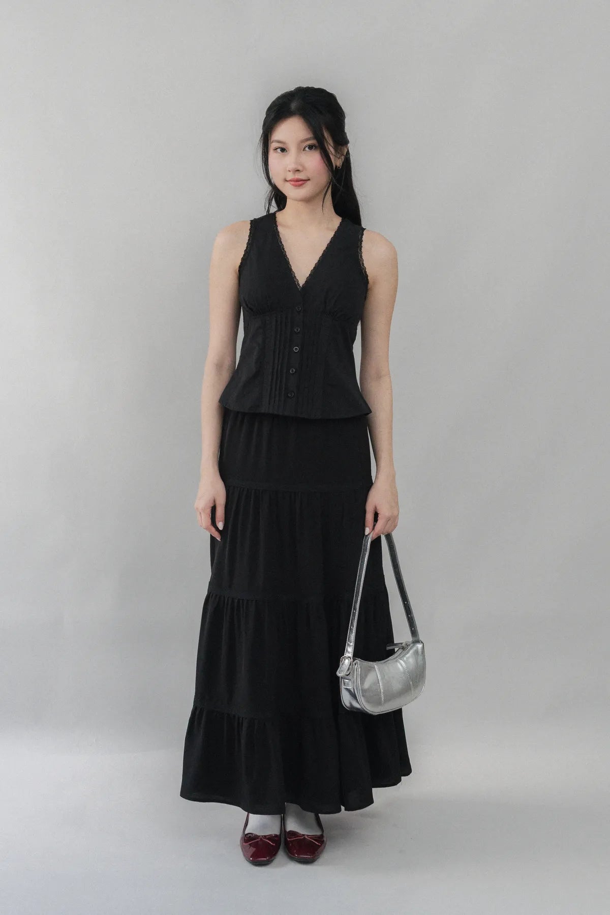 Evelyn Pintuck Lace Trim Padded Vest Top