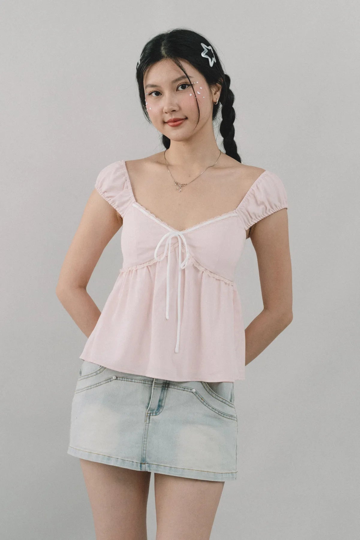 Polly Contrast Trim Padded Sleeved Top