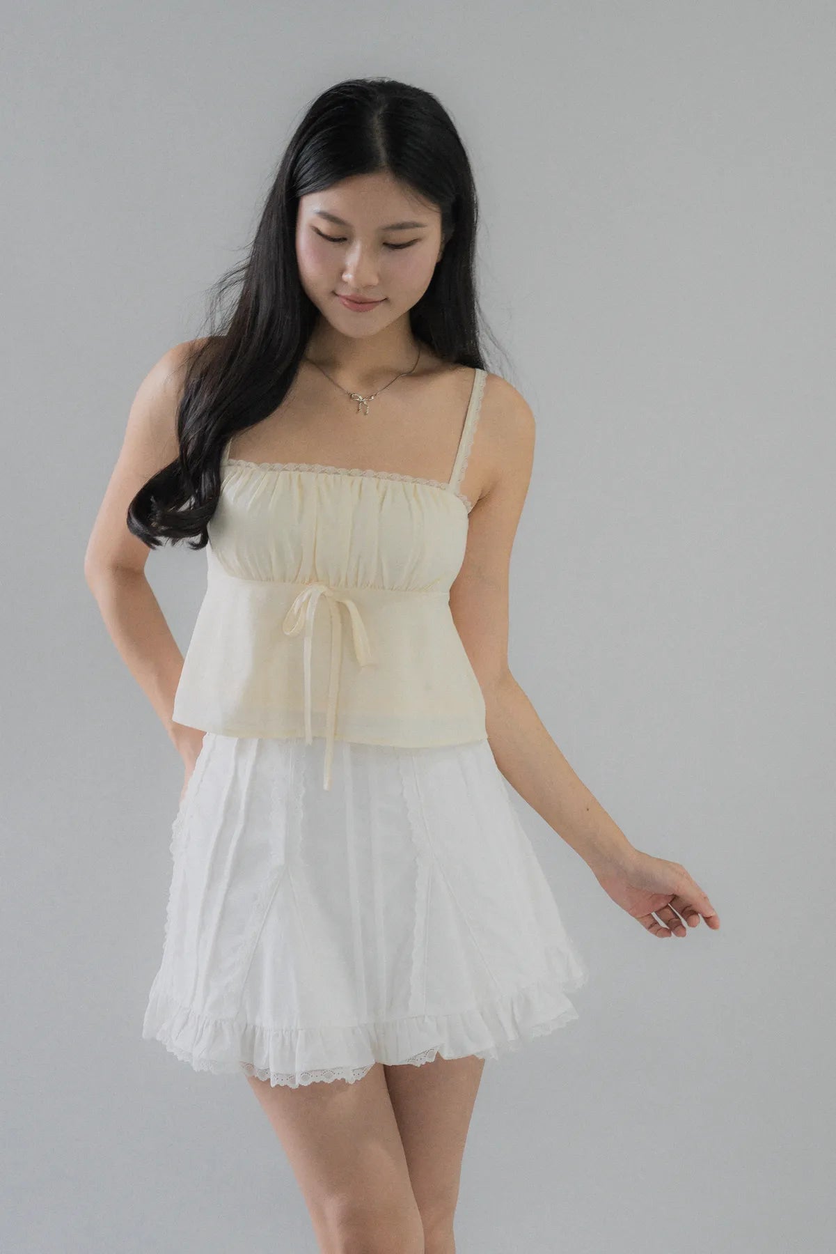 Kiara Lace Trim Ribbon Padded Babydoll Top