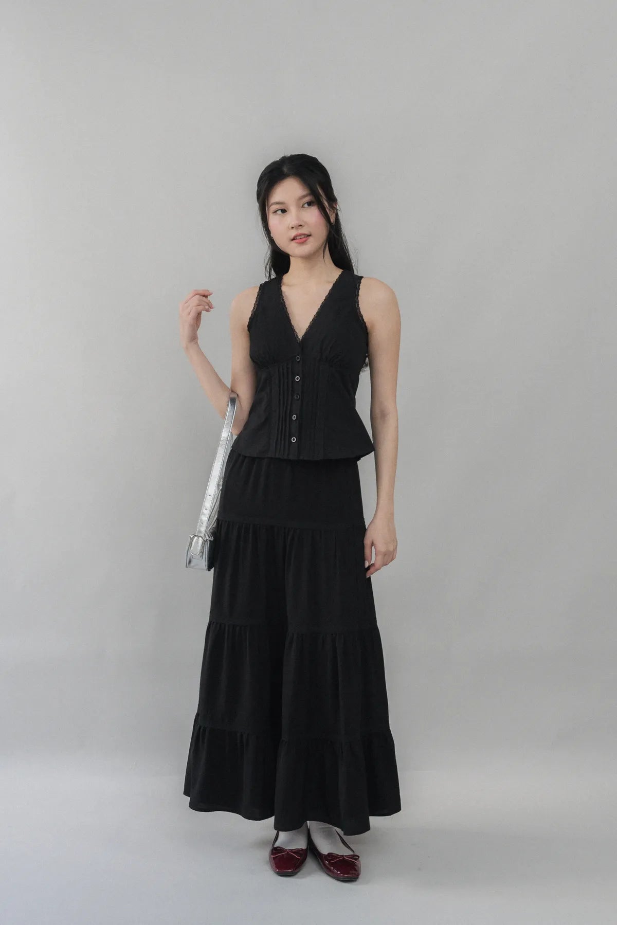 Evelyn Pintuck Lace Trim Padded Vest Top