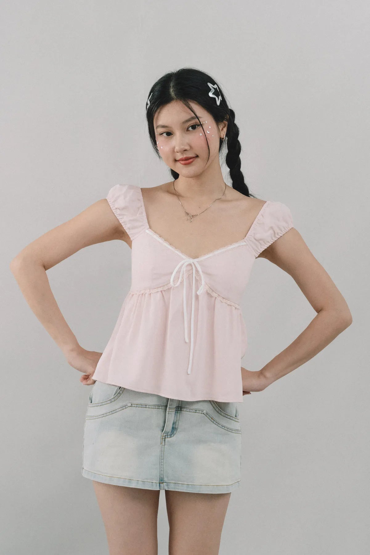 Polly Contrast Trim Padded Sleeved Top