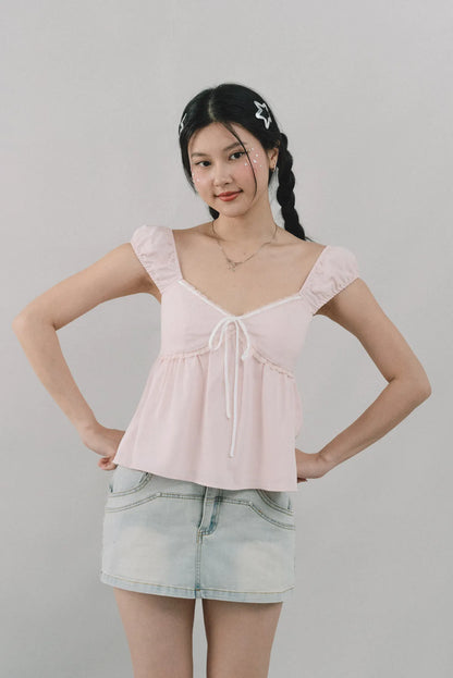 Polly Contrast Trim Padded Sleeved Top