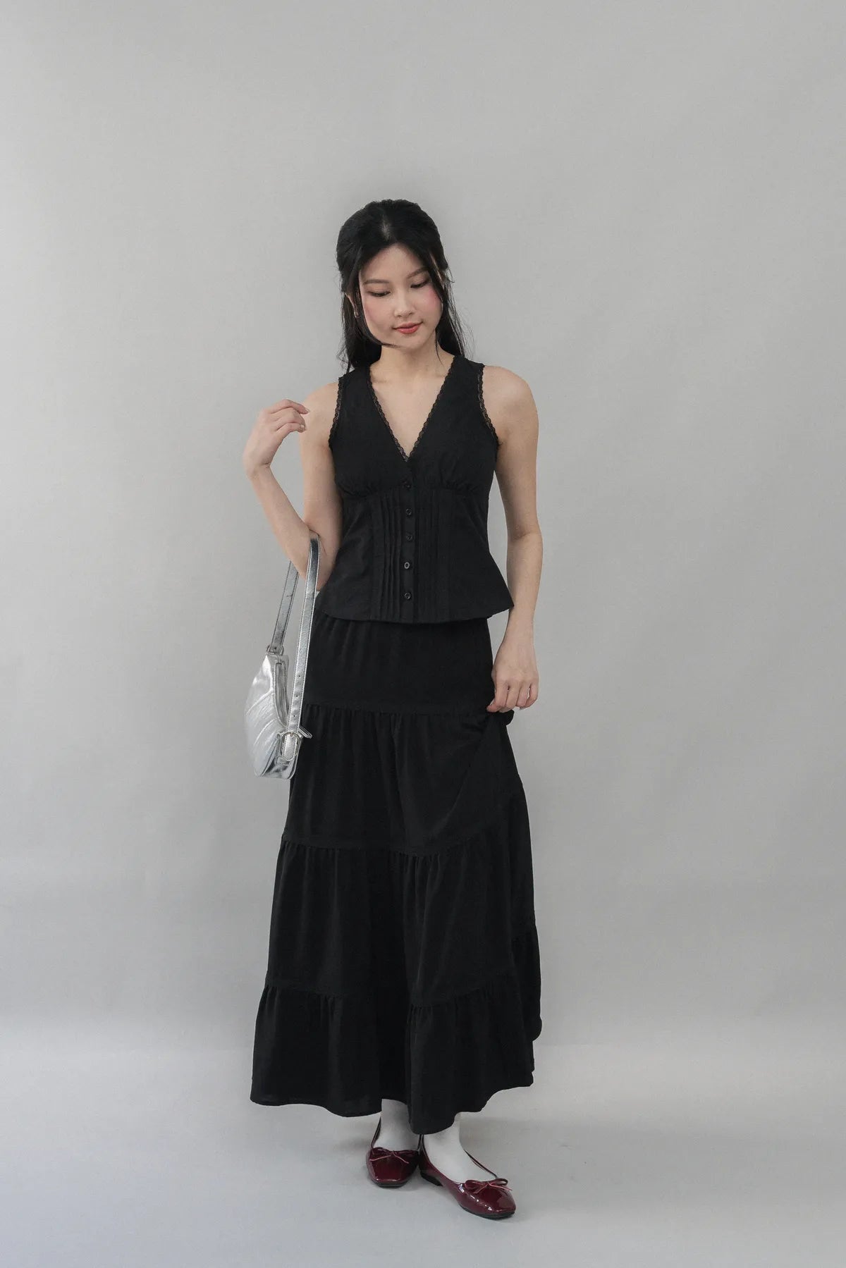 Evelyn Pintuck Lace Trim Padded Vest Top