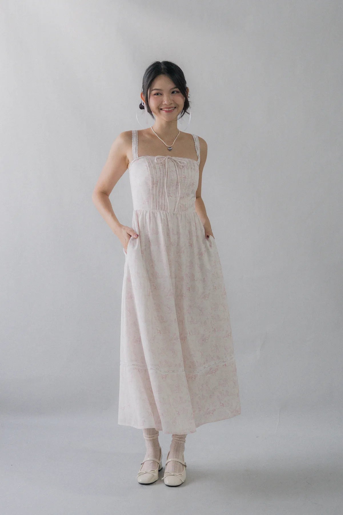 Ava Padded Pintuck Long Dress