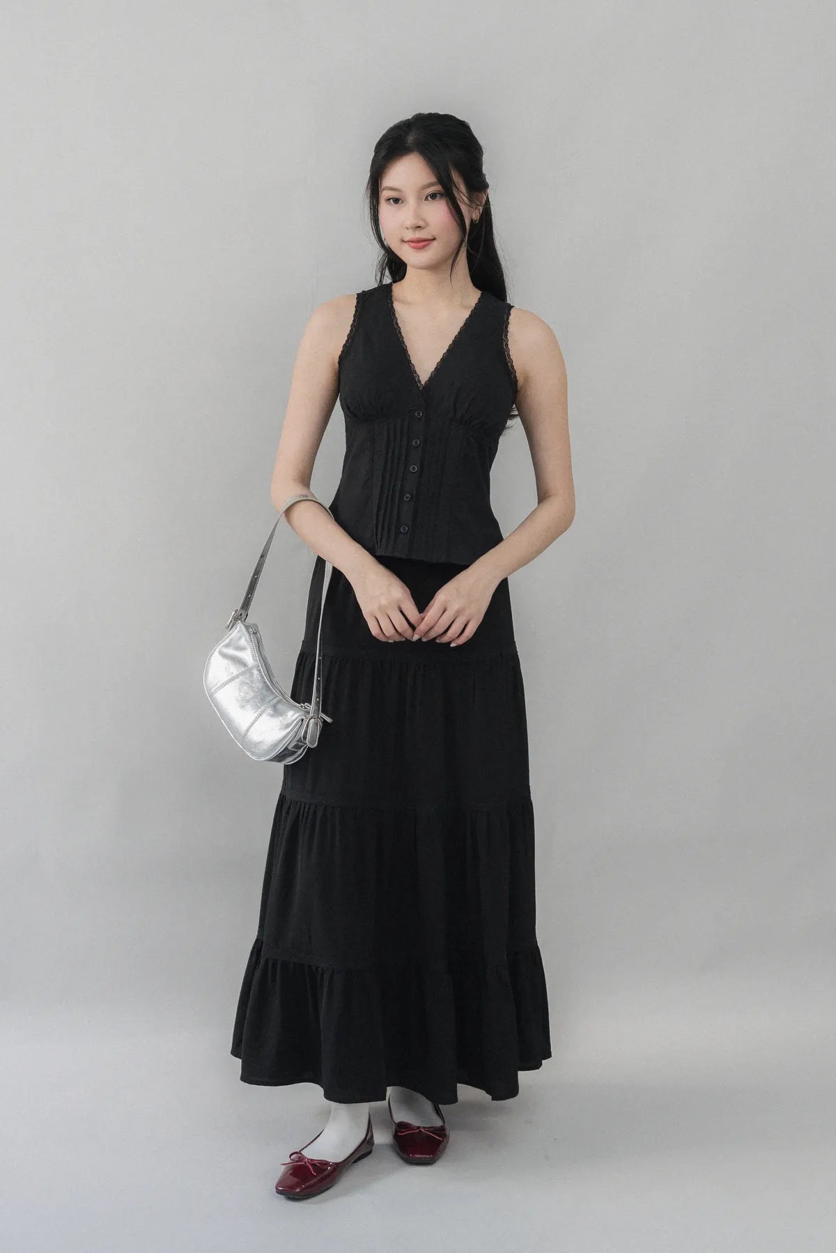 Evelyn Pintuck Lace Trim Padded Vest Top